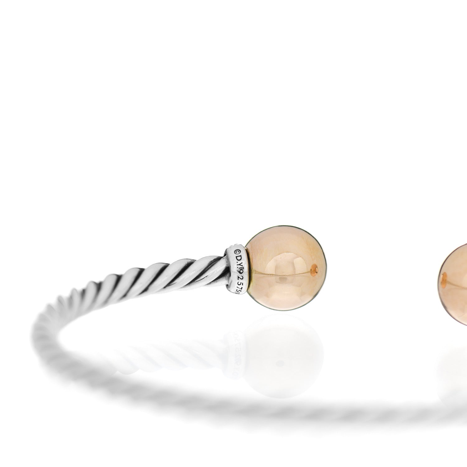 David Yurman Sterling Silver 18K Rose Gold Diamond 9mm Solari Bead Bracelet 3 of 5
