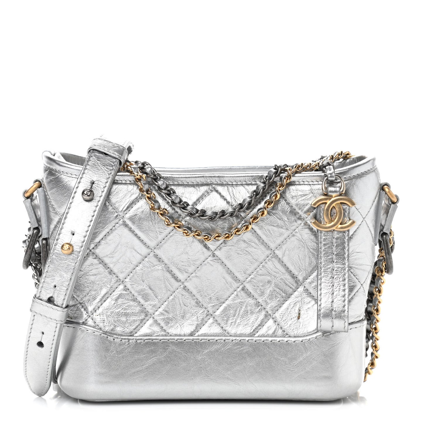 Metallic Aged Calfskin Quilted Small Gabrielle Hobo Silver
