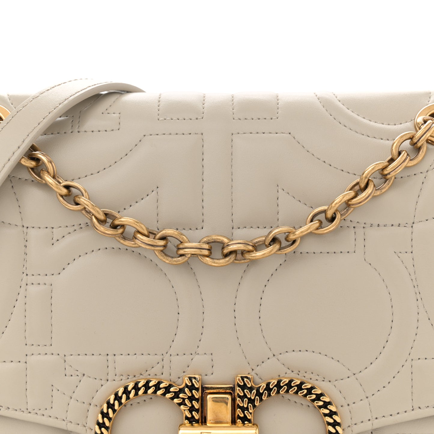 Calfskin Quilted Gancini Flap Bag Peony