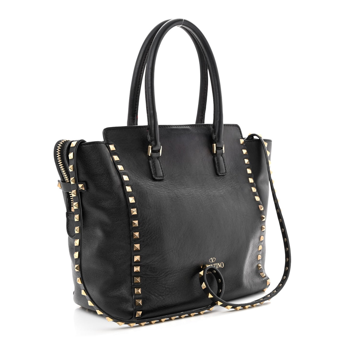 Calfskin Small Rockstud All Over Double Handle Tote Black