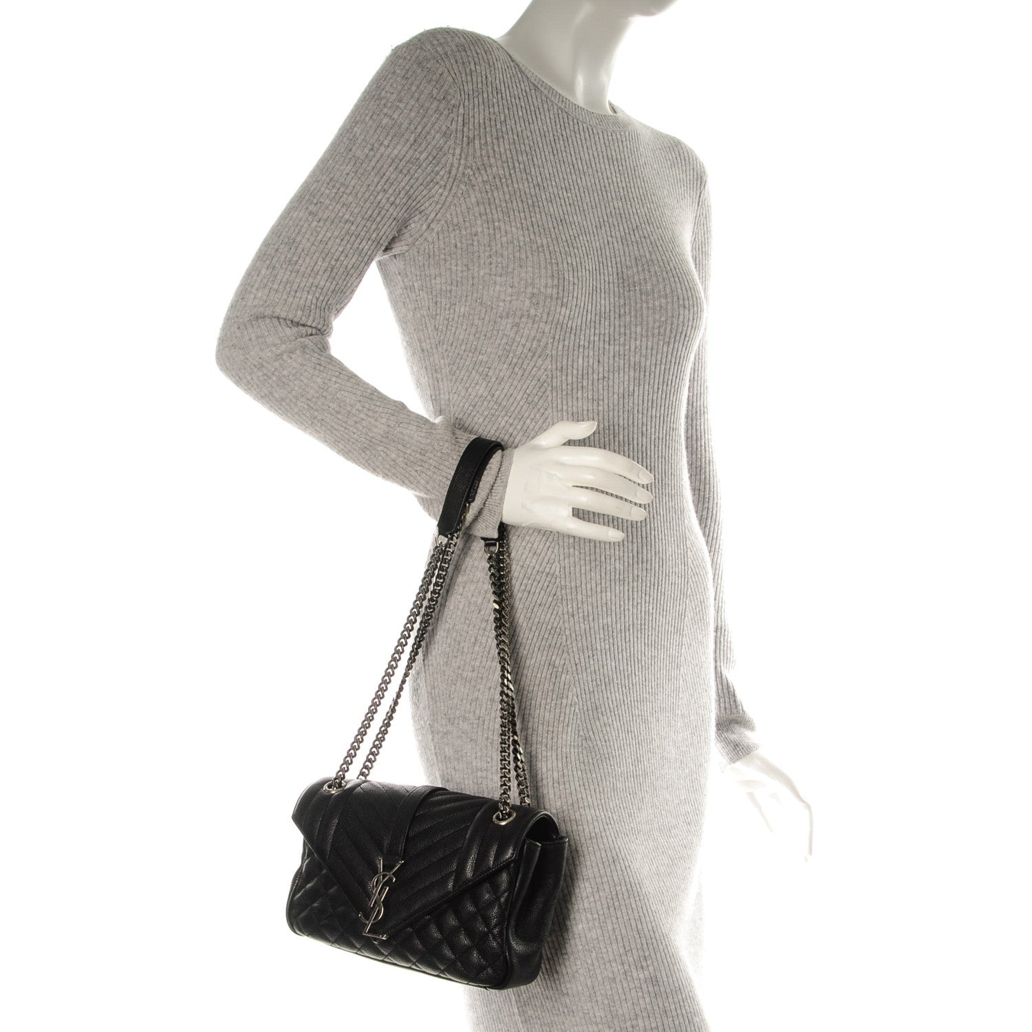 Saint Laurent Sheepskin Tri-Quilt Monogram Medium College Bag Black 2 of 7
