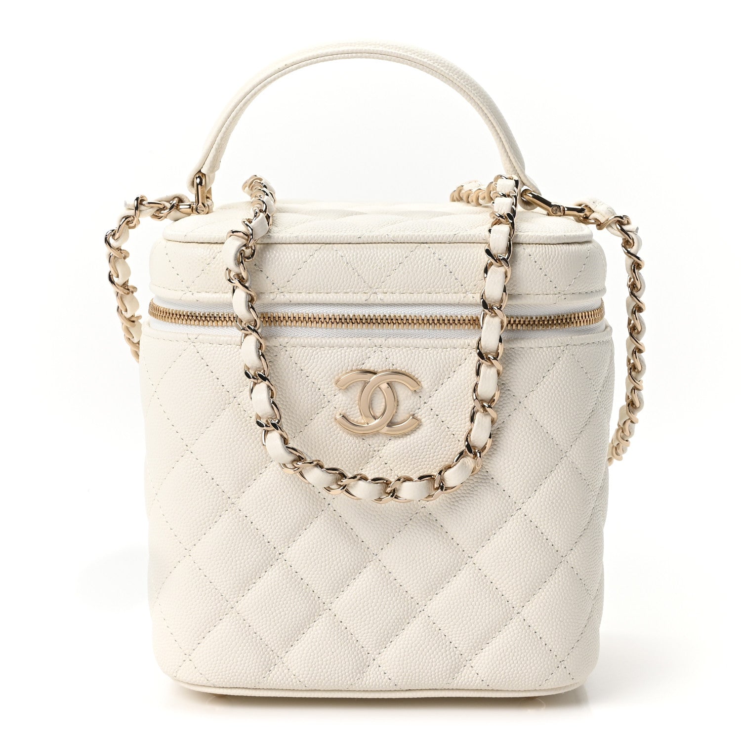 Chanel Caviar Quilted Small Top Handle Vanity Case With Chain White 1 of 9