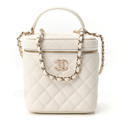 Chanel Caviar Quilted Small Top Handle Vanity Case With Chain White 1 of 9