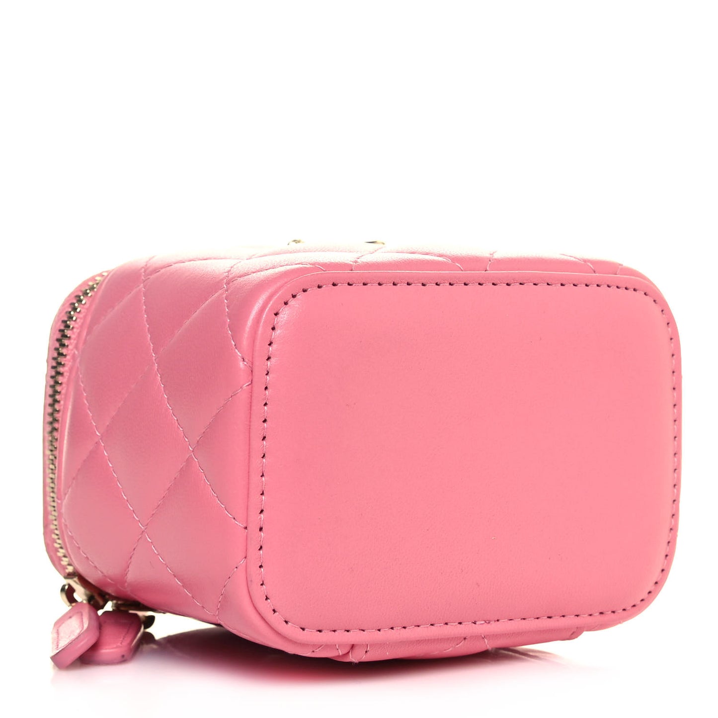 Lambskin Quilted Trendy Mini Vanity Case With Chain Pale Pink