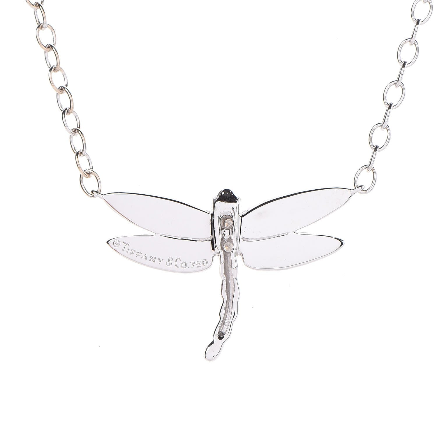 Tiffany 18K White Gold Diamond Pearl Dragonfly Station Necklace 5 of 7