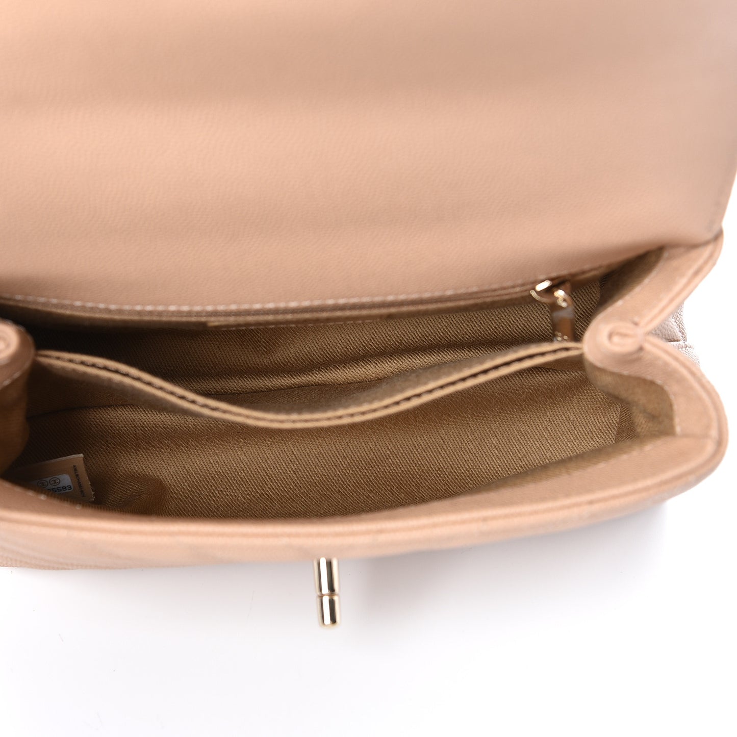 Caviar Chevron Quilted Mini Coco Handle Flap Beige