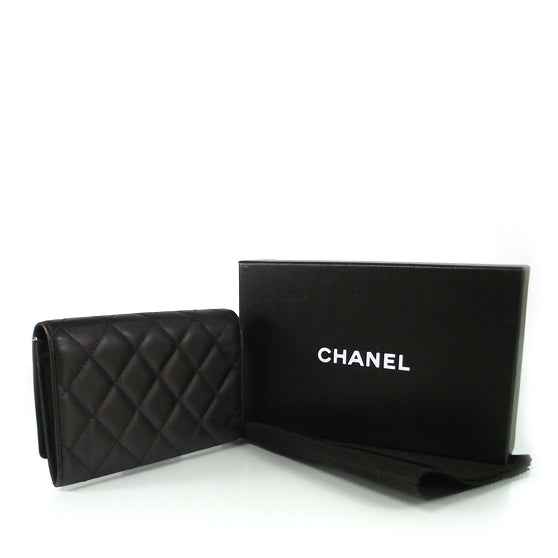 Calfskin Quilted Cambon Flap Wallet Black