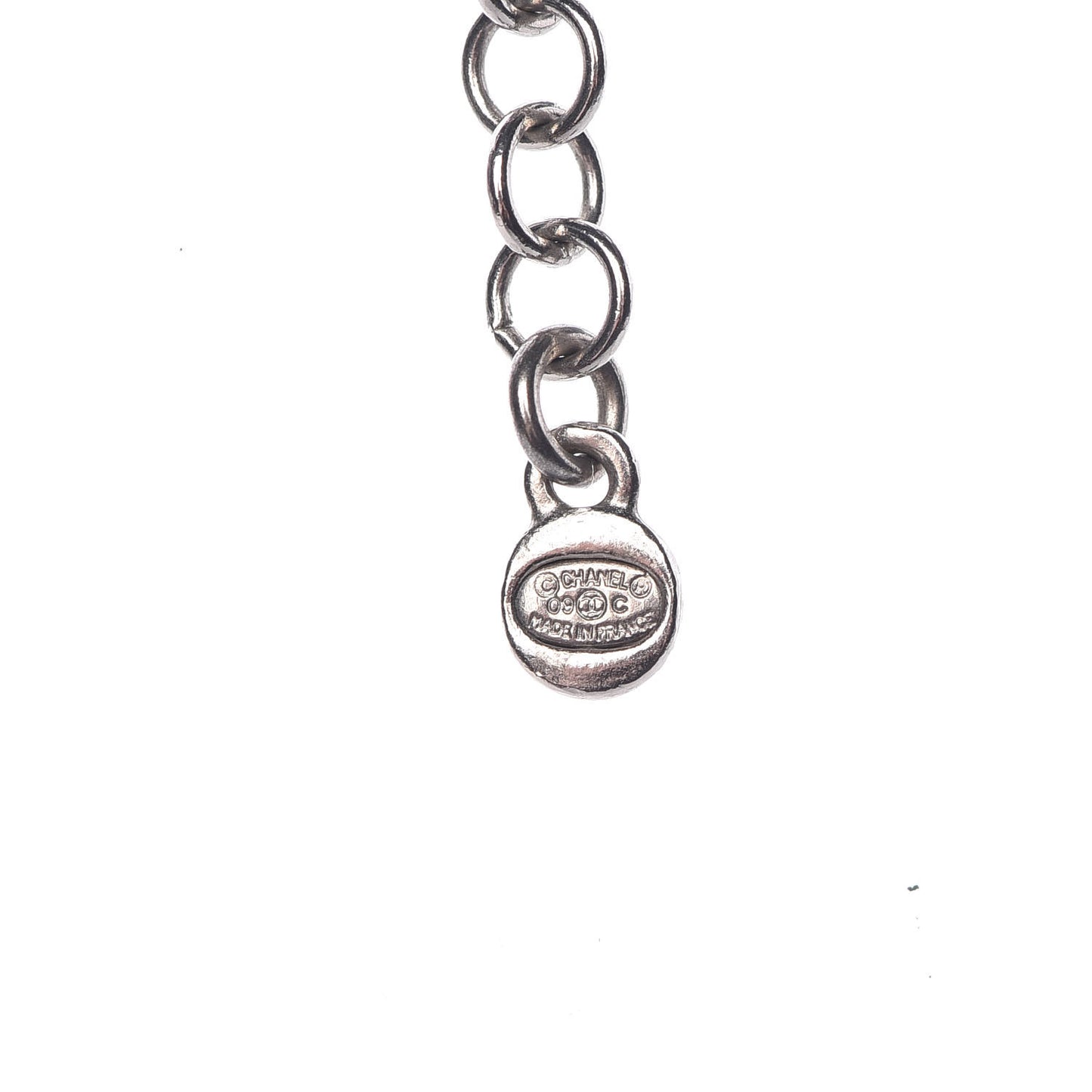 Bead Heart CC Long Necklace White Silver
