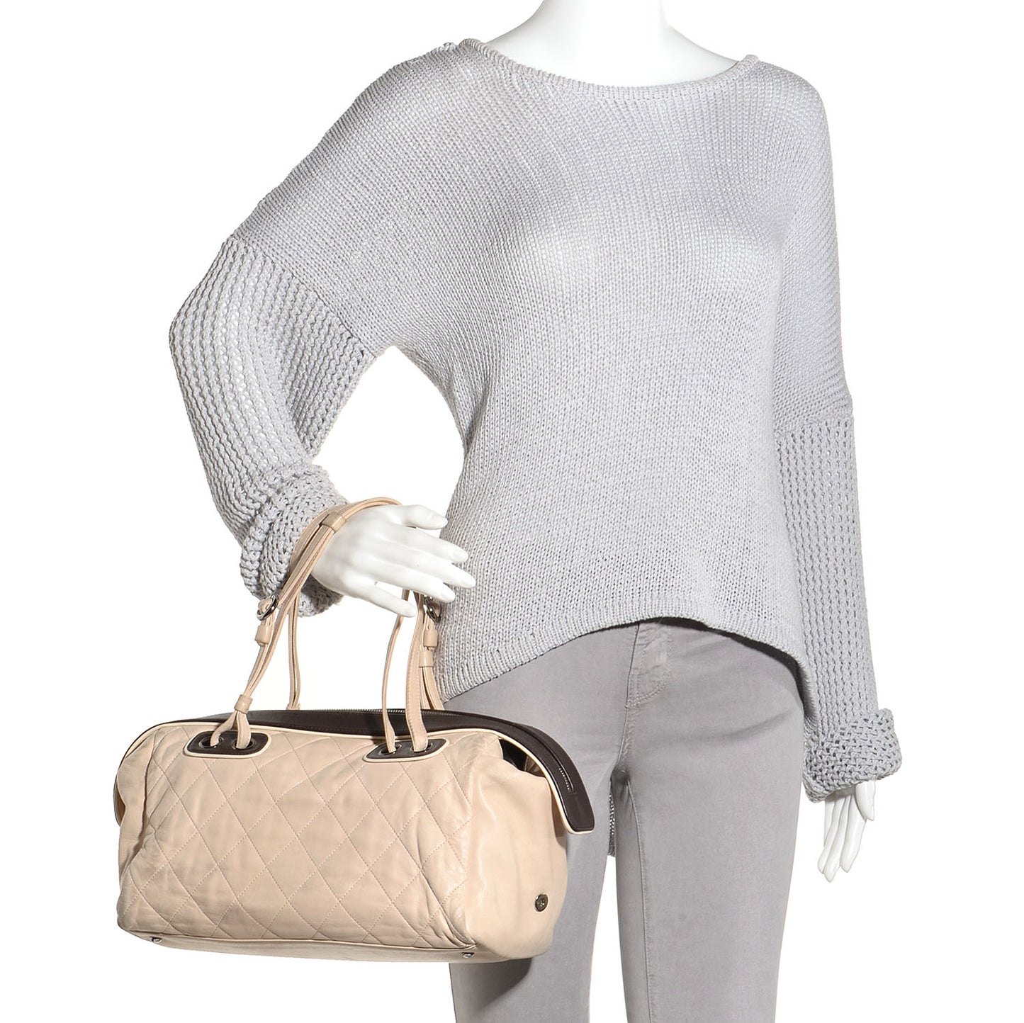 Lambskin Quilted CC Tote Bag Beige Clair Brown