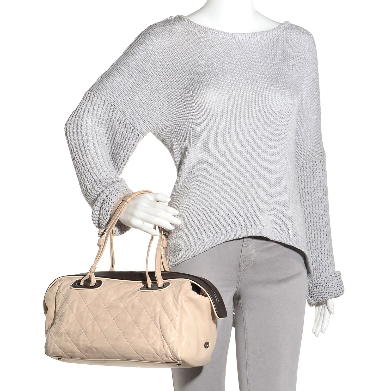 Chanel Lambskin Quilted CC Tote Bag Beige Clair Brown 2 of 7