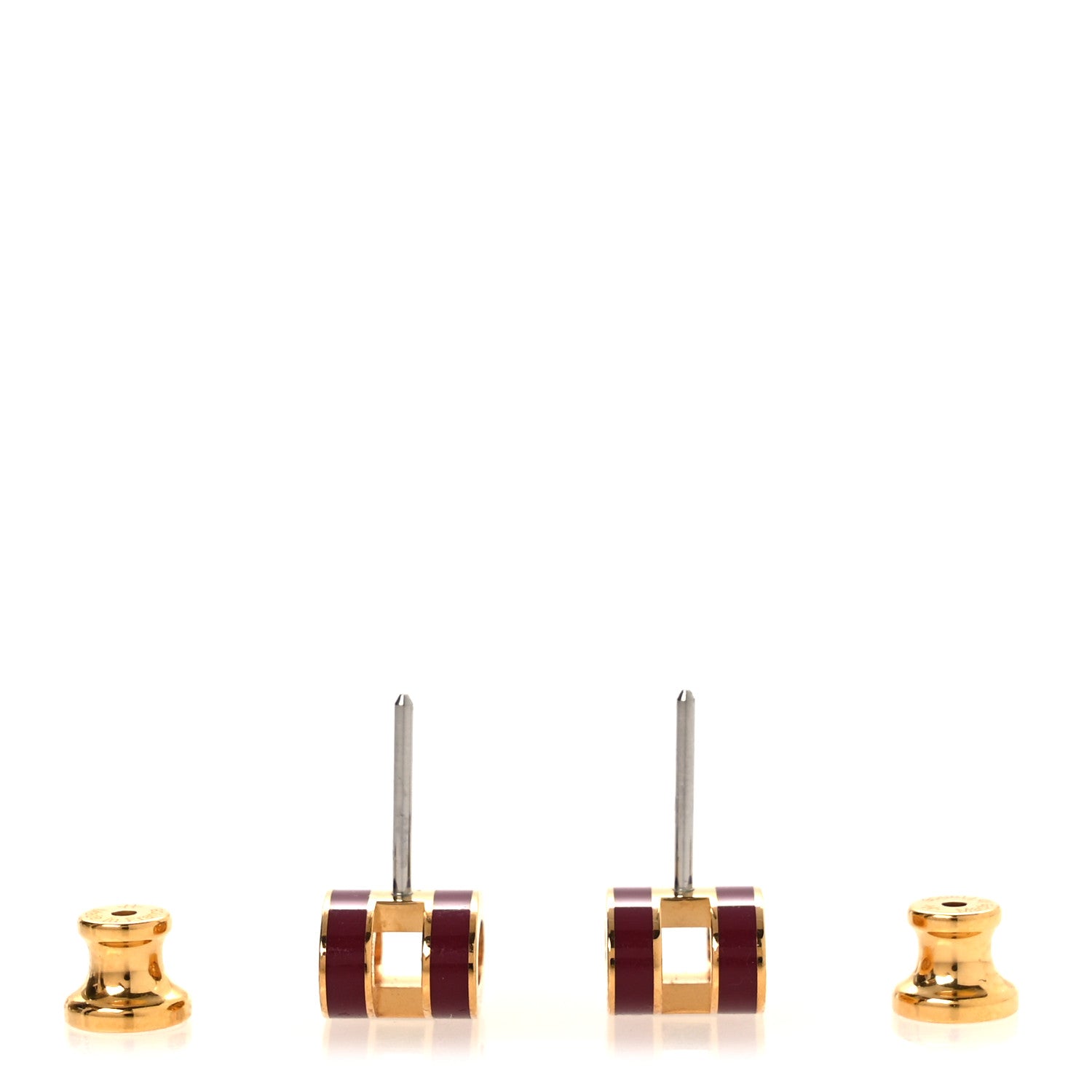 Hermes Gold Lacquered Mini Pop H Earrings Rouge Grenat 3 of 8