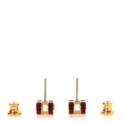 Hermes Gold Lacquered Mini Pop H Earrings Rouge Grenat 3 of 8