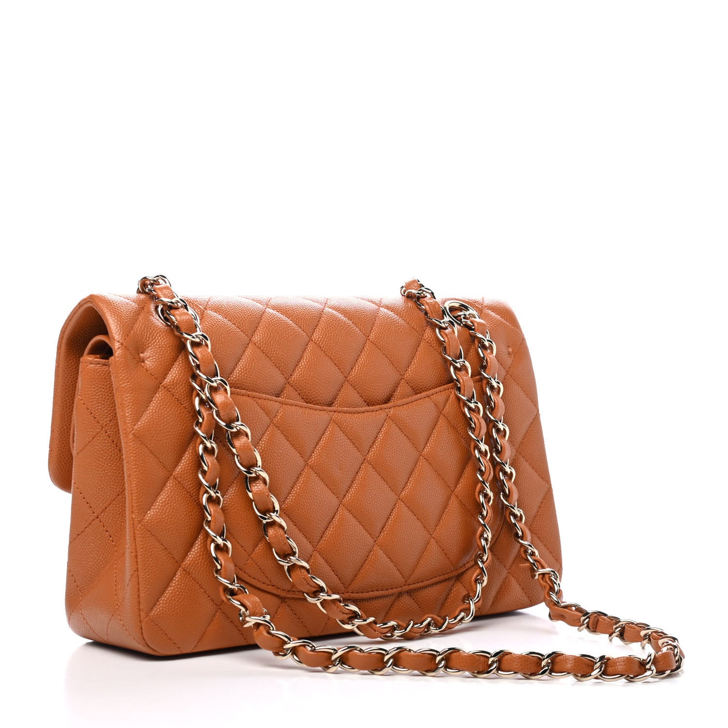 Caviar Quilted Small Double Flap Light Brown