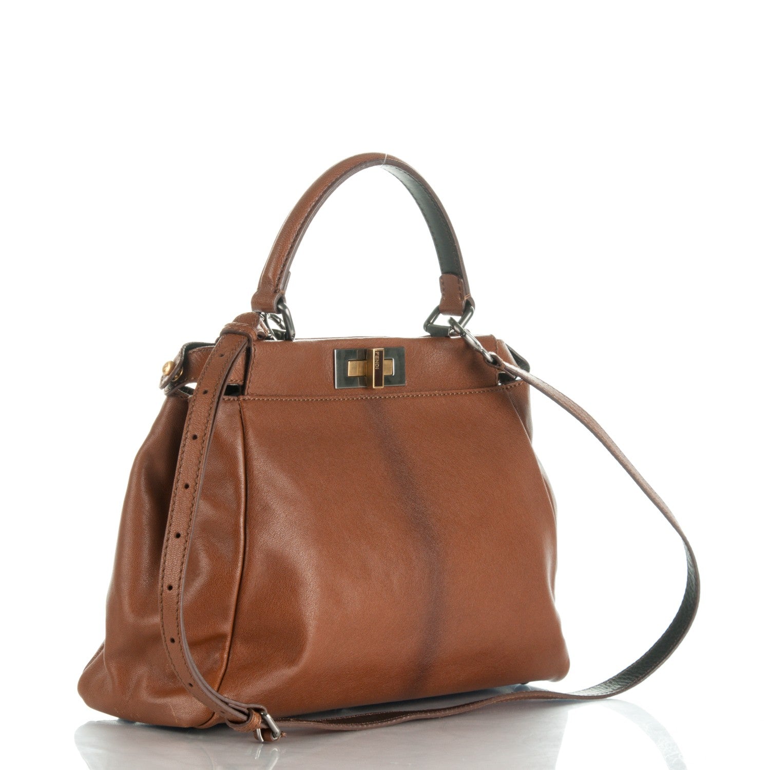 Fendi Goatskin Zucca Medium Peekaboo Iconic Satchel Cuoio Tobacco Moro 3 of 8