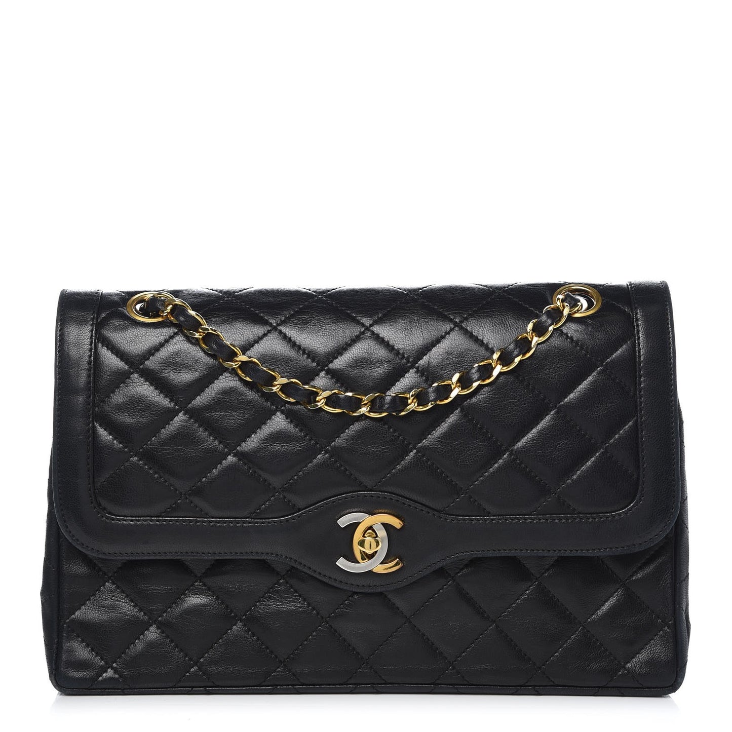 Lambskin Quilted Medium Double Flap Black