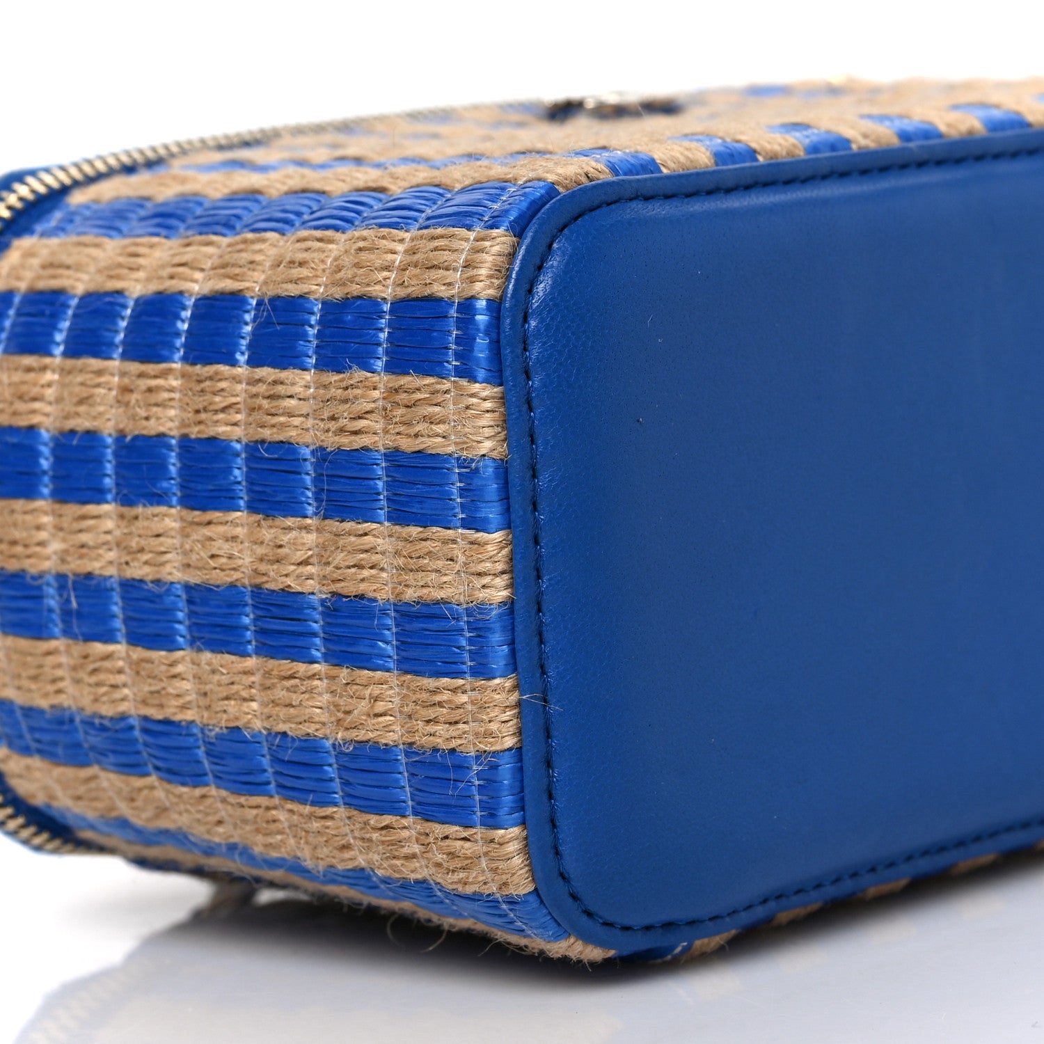 Chanel Raffia Jute Striped Small Vanity Case With Chain Blue Beige 7 of 8