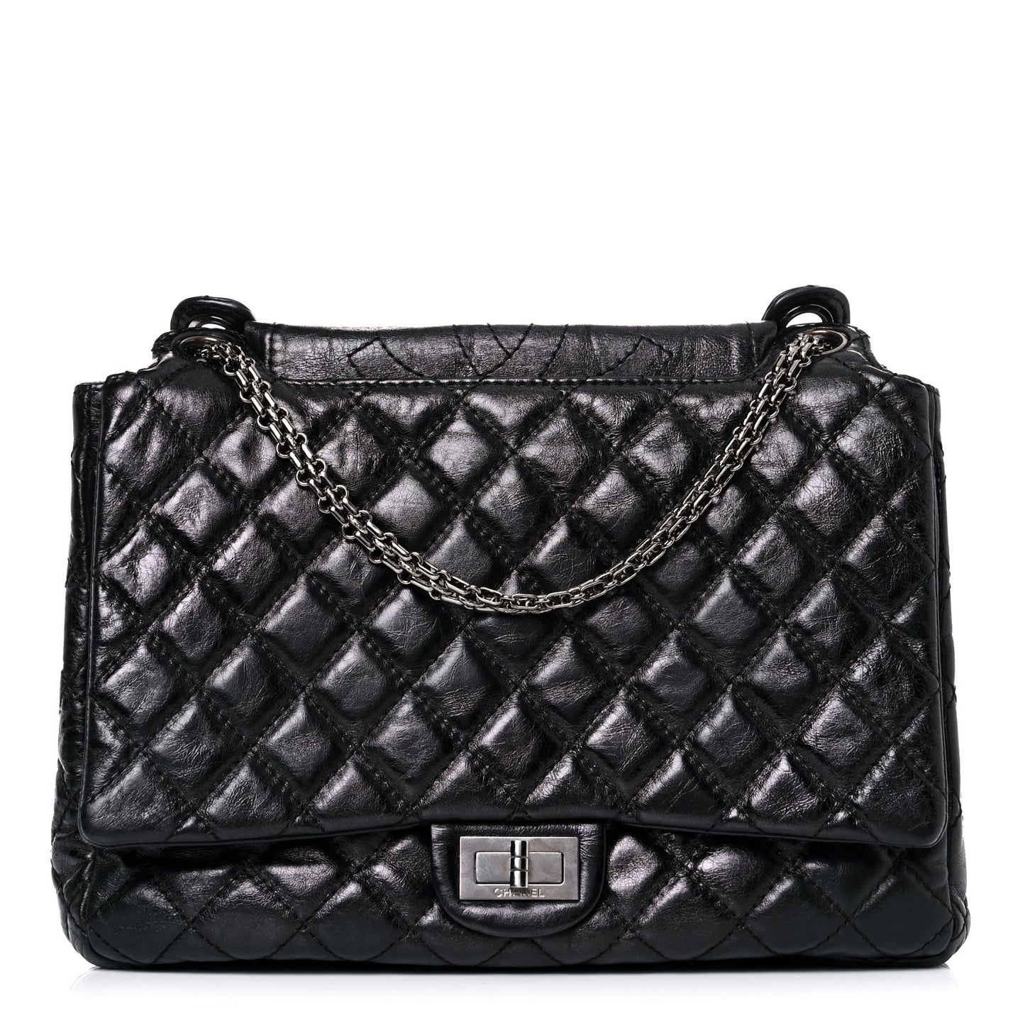 Metallic Aged Calfskin Quilted Reissue 2.55 Accordion Flap Black