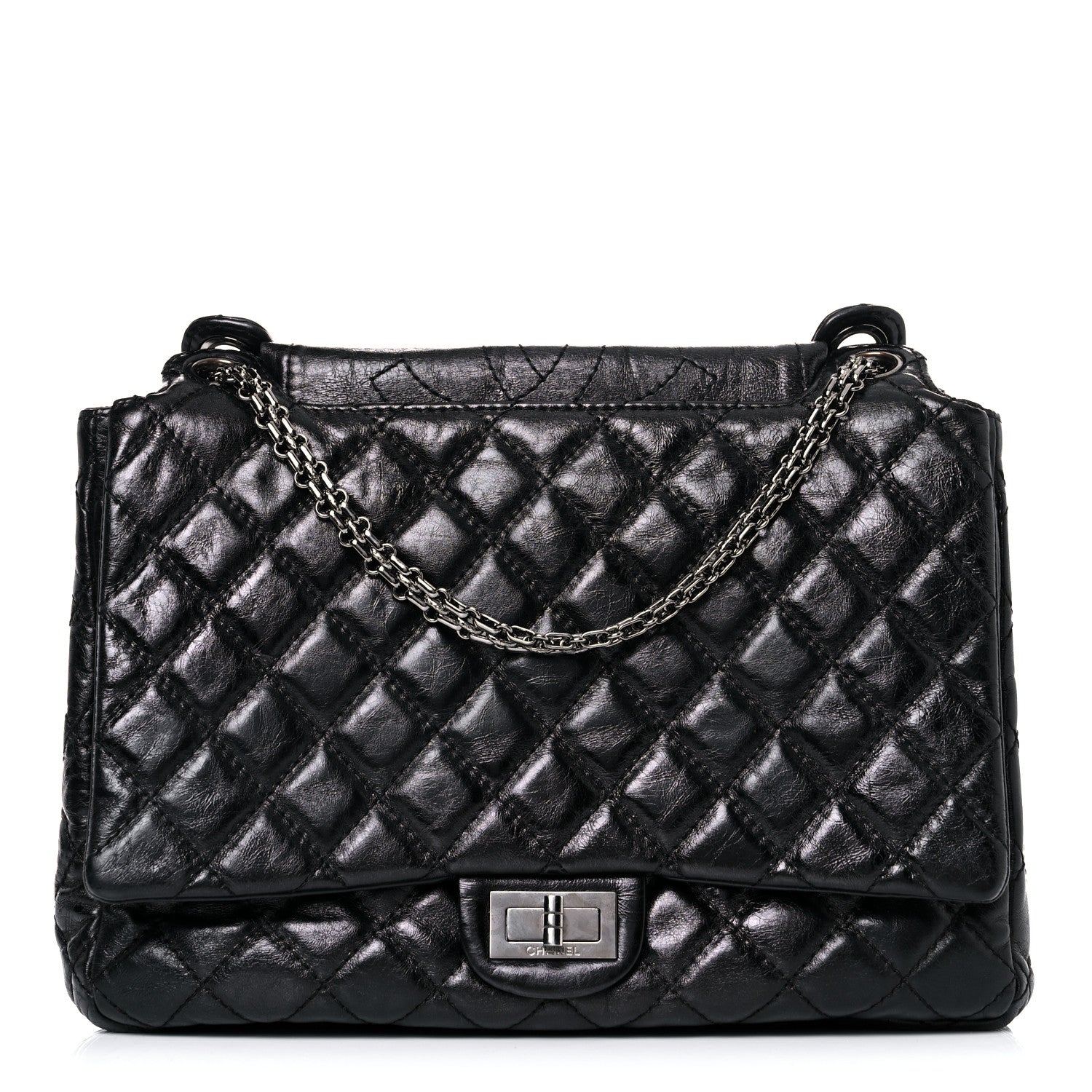 Chanel Metallic Aged Calfskin Quilted Reissue 2.55 Accordion Flap Black 1 of 20