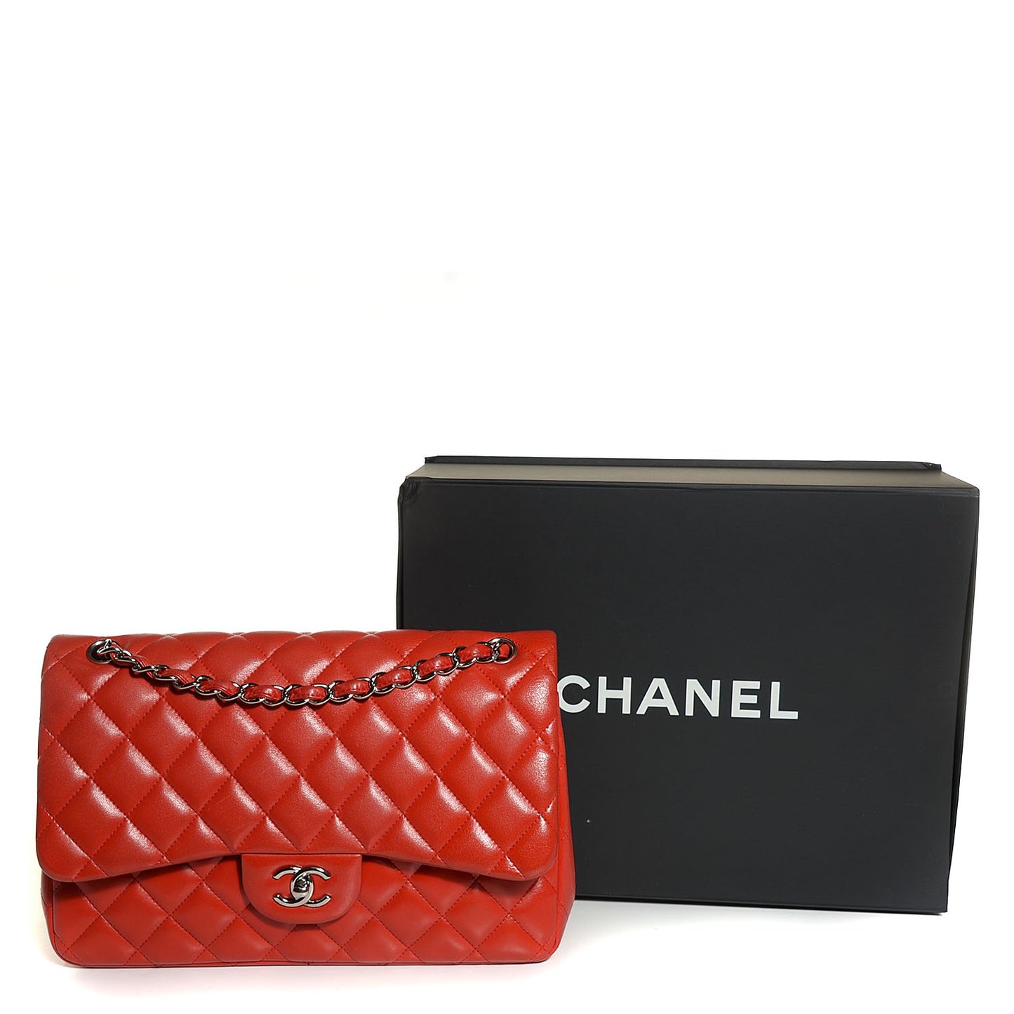 Lambskin Quilted Jumbo Double Flap Red