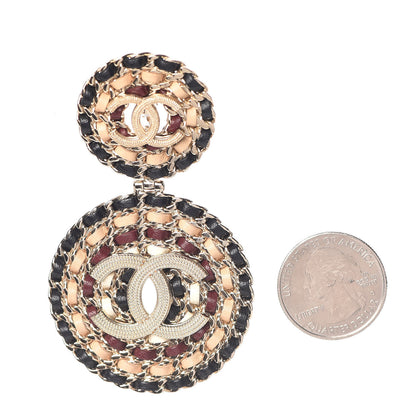 Chanel Lambskin Leather Medals CC Drop Clip On Earrings Black Beige Gold 2 of 4