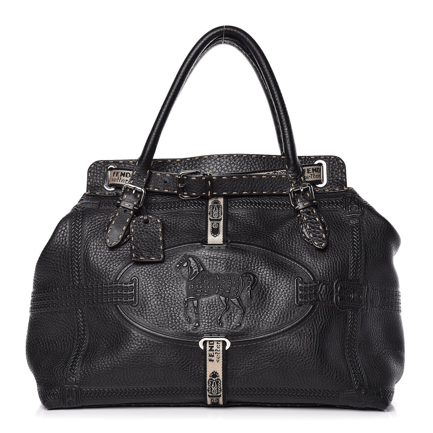 Calfskin Romano Selleria Large Villa Borghese Tote Black