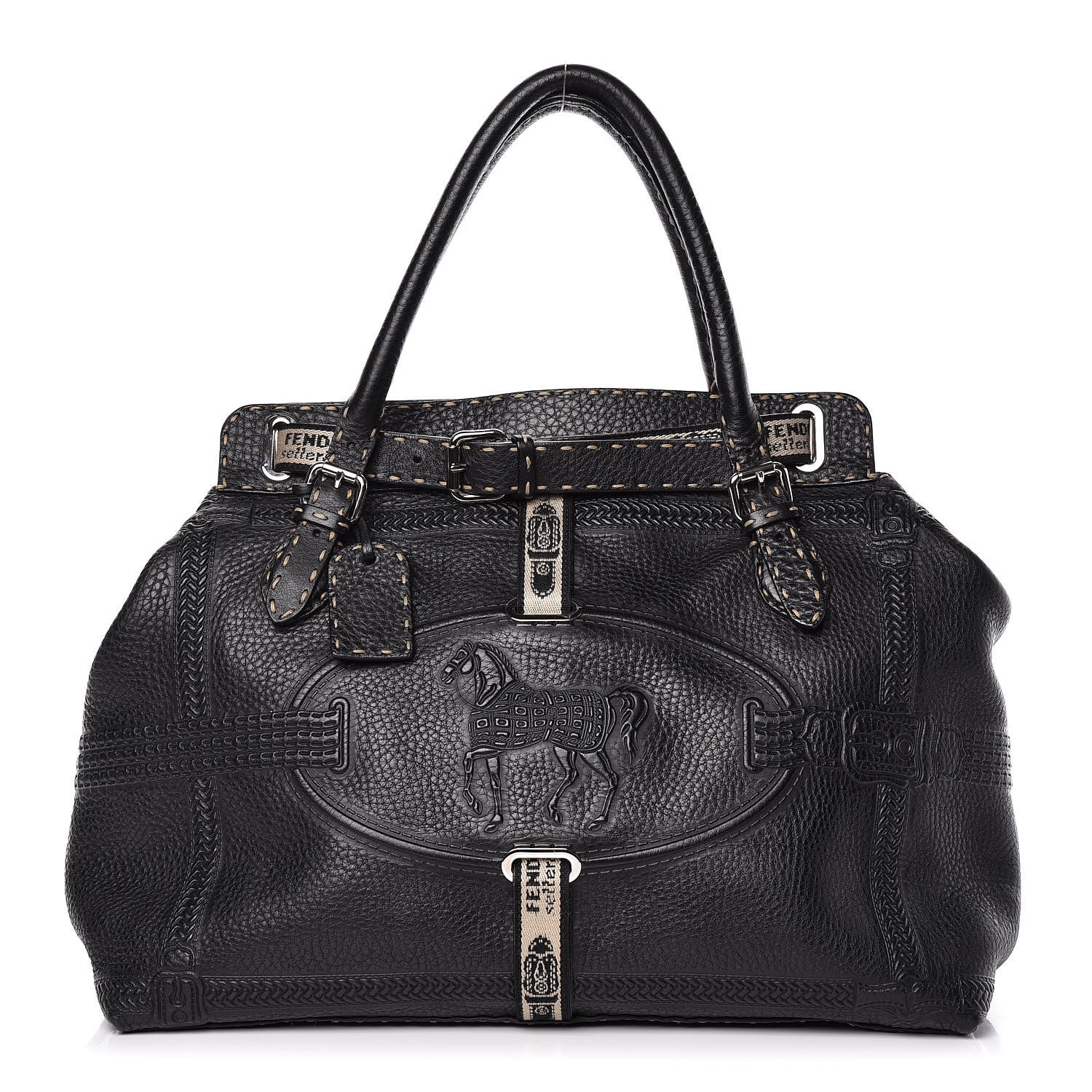 Fendi Calfskin Romano Selleria Large Villa Borghese Tote Black 1 of 9