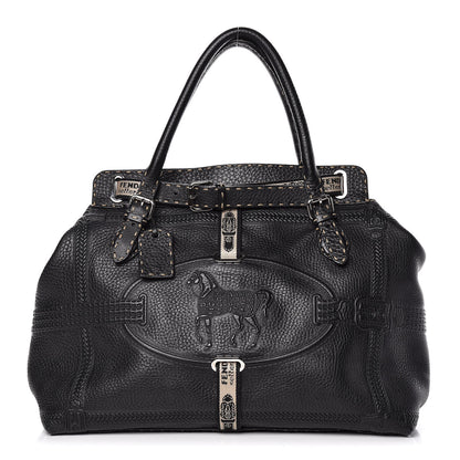 Fendi Calfskin Romano Selleria Large Villa Borghese Tote Black 1 of 9