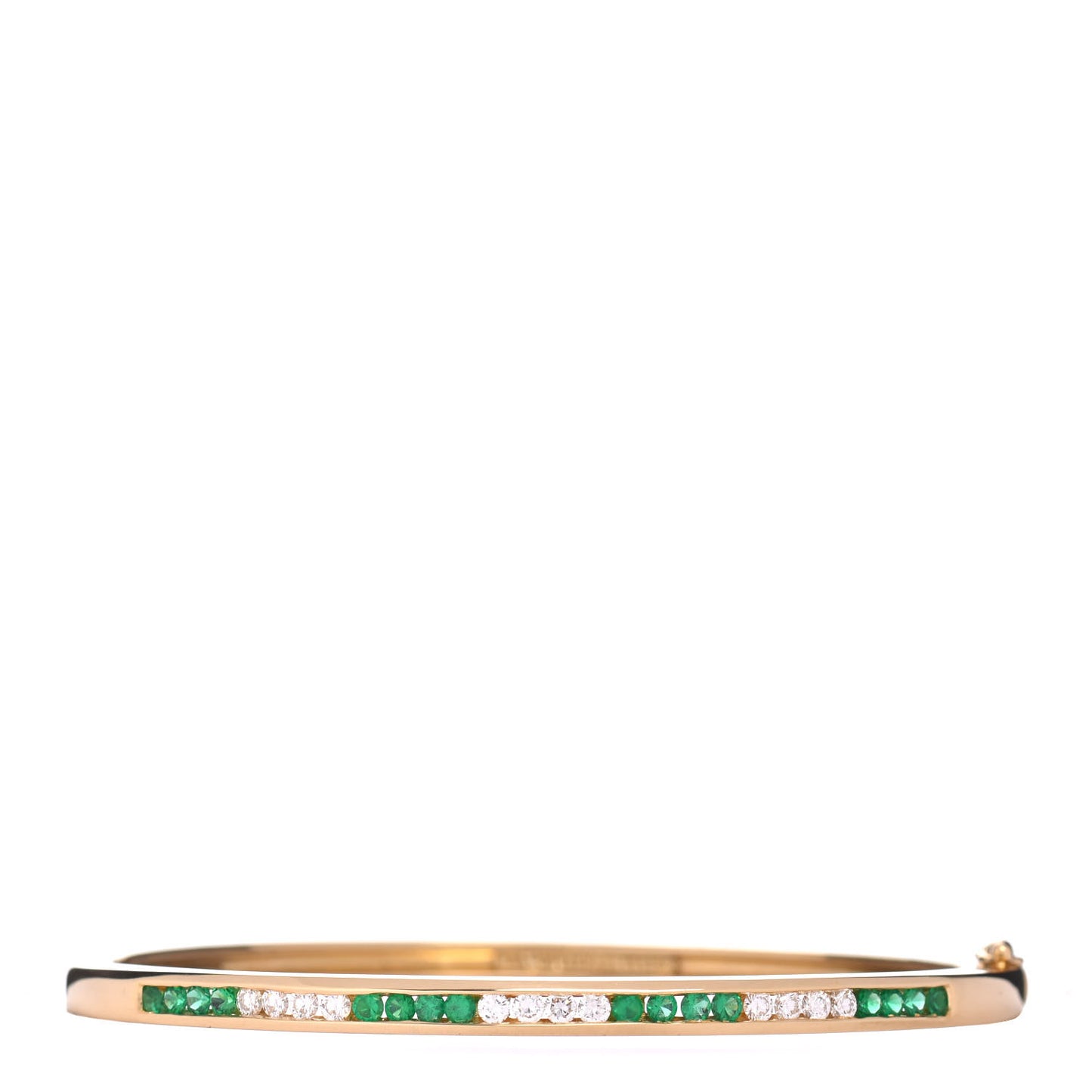 18K Yellow Gold Diamond Emerald Bangle Bracelet