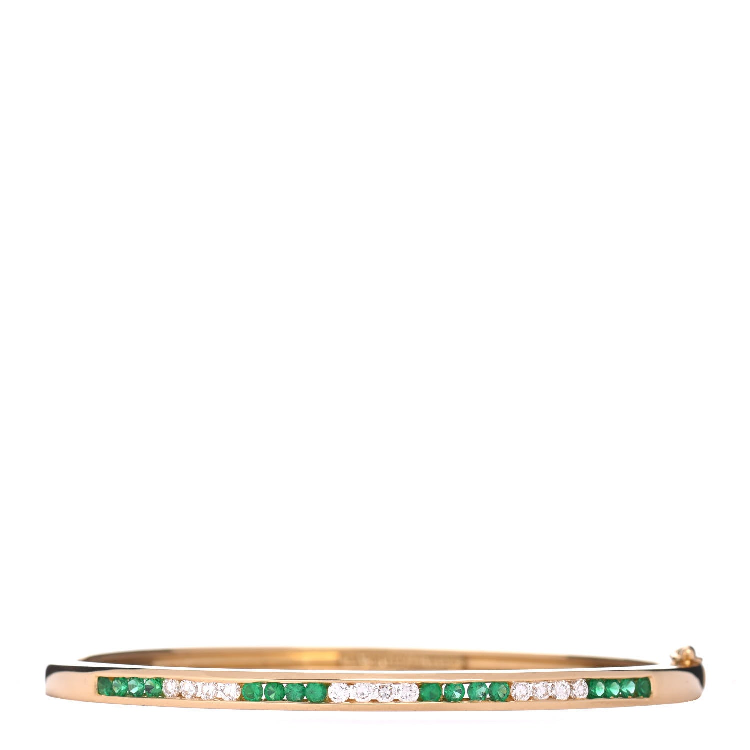 Tiffany 18K Yellow Gold Diamond Emerald Bangle Bracelet 1 of 4