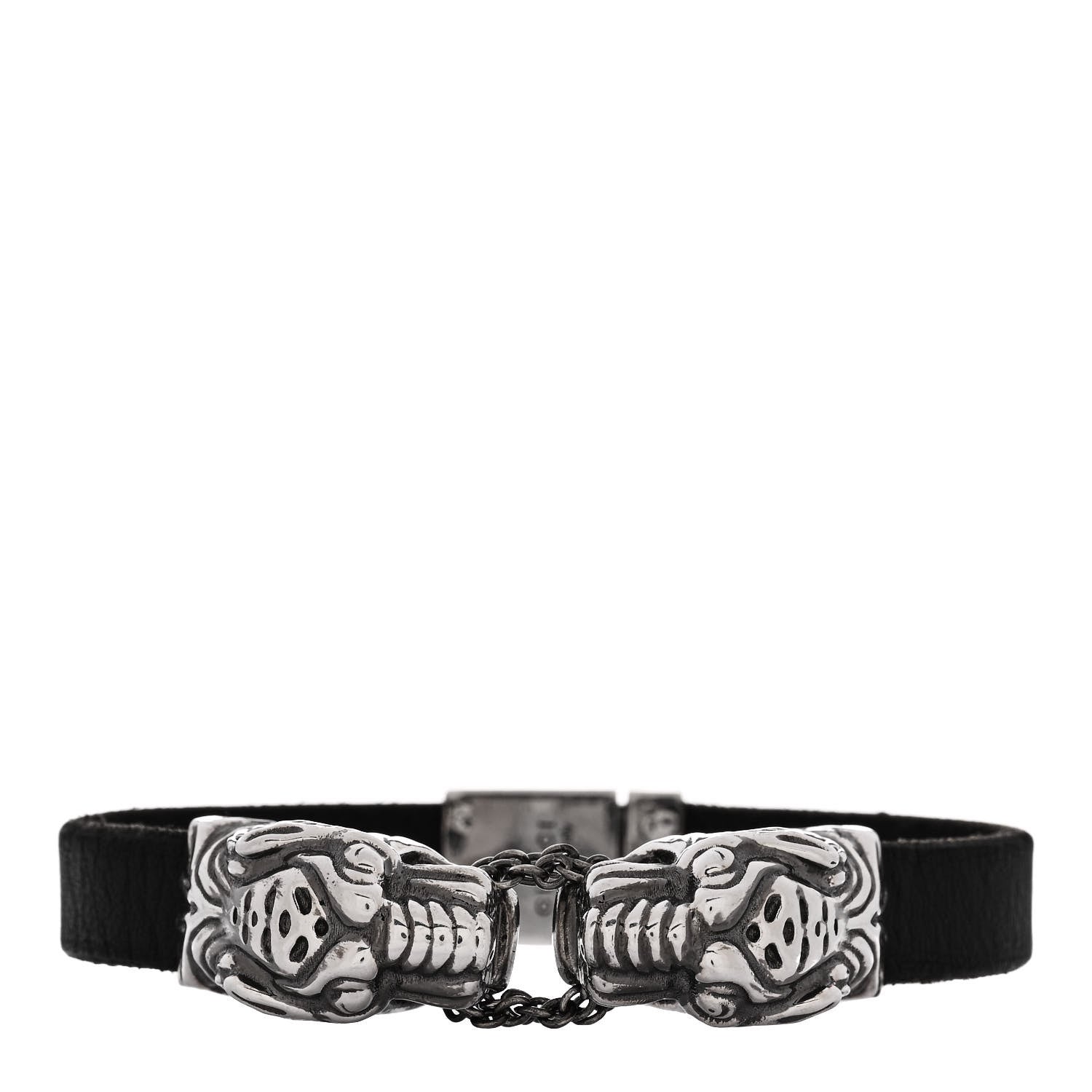 Gucci Sterling Silver Calfskin Tiger Head Bracelet 1 of 4
