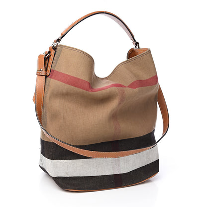 Burberry Canvas Mega Check Medium Ashby Hobo Saddle Brown 2 of 11