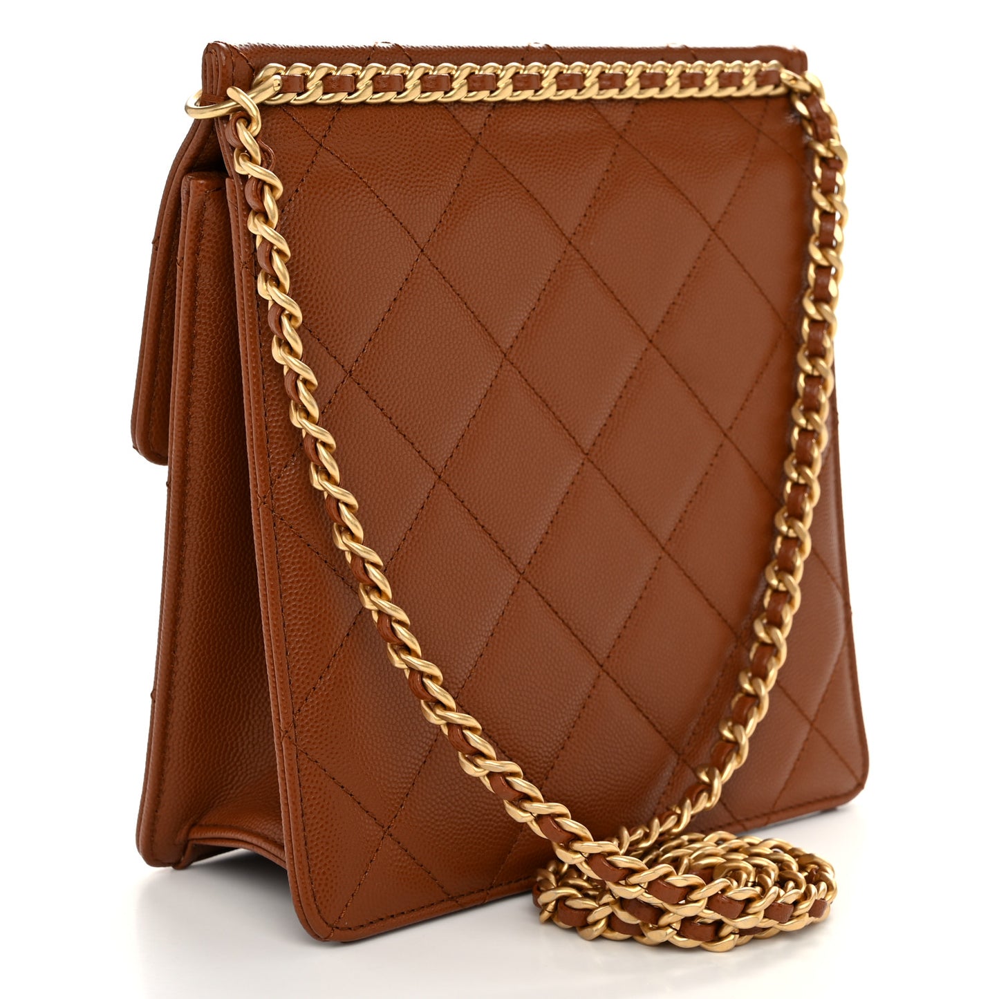 Caviar Quilted Small Chain Frame Flap Light Brown