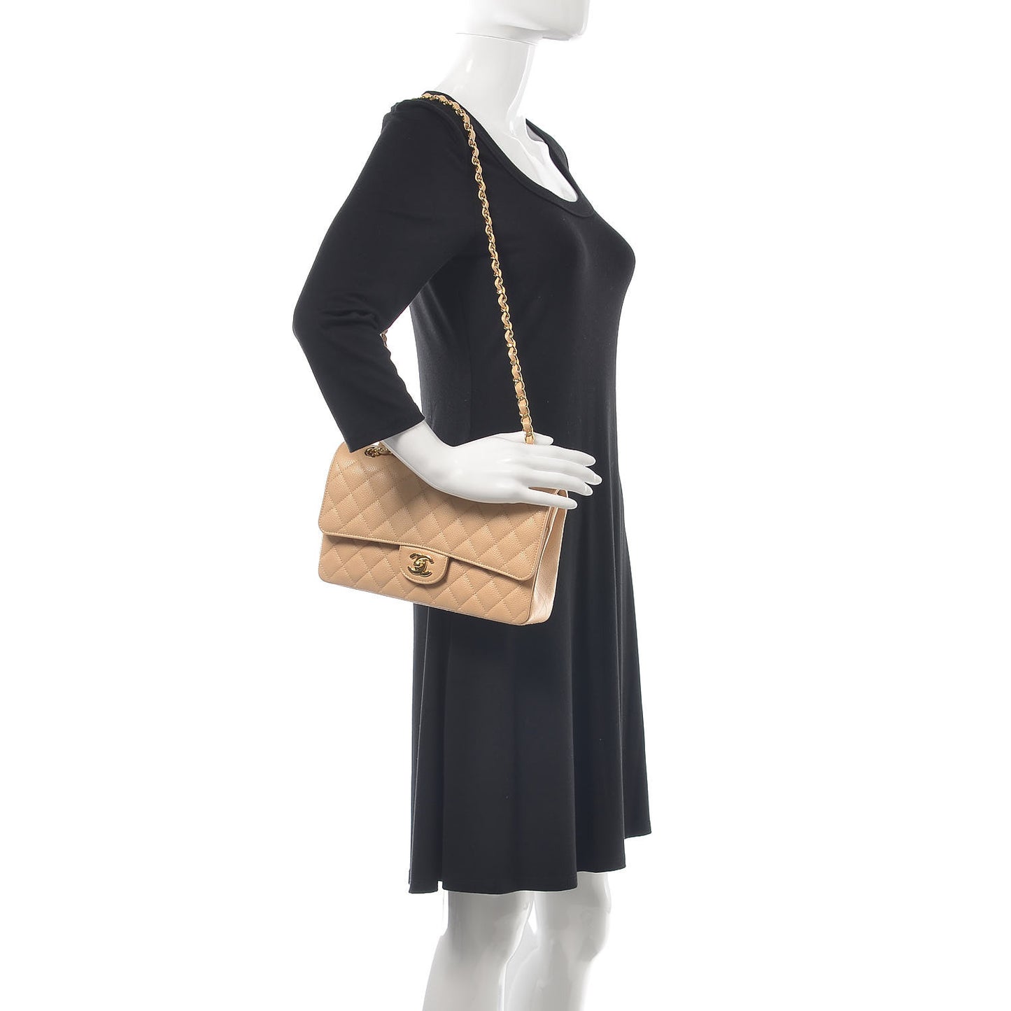 Caviar Quilted Medium Double Flap Beige Clair