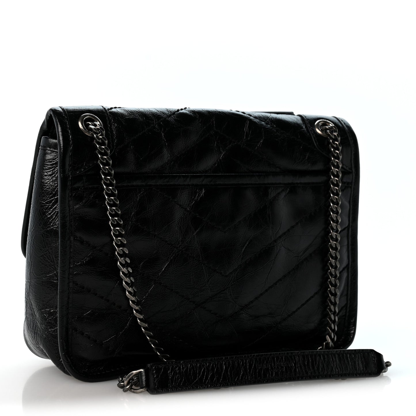 Crinkled Calfskin Matelasse Monogram Baby Niki Chain Satchel Black