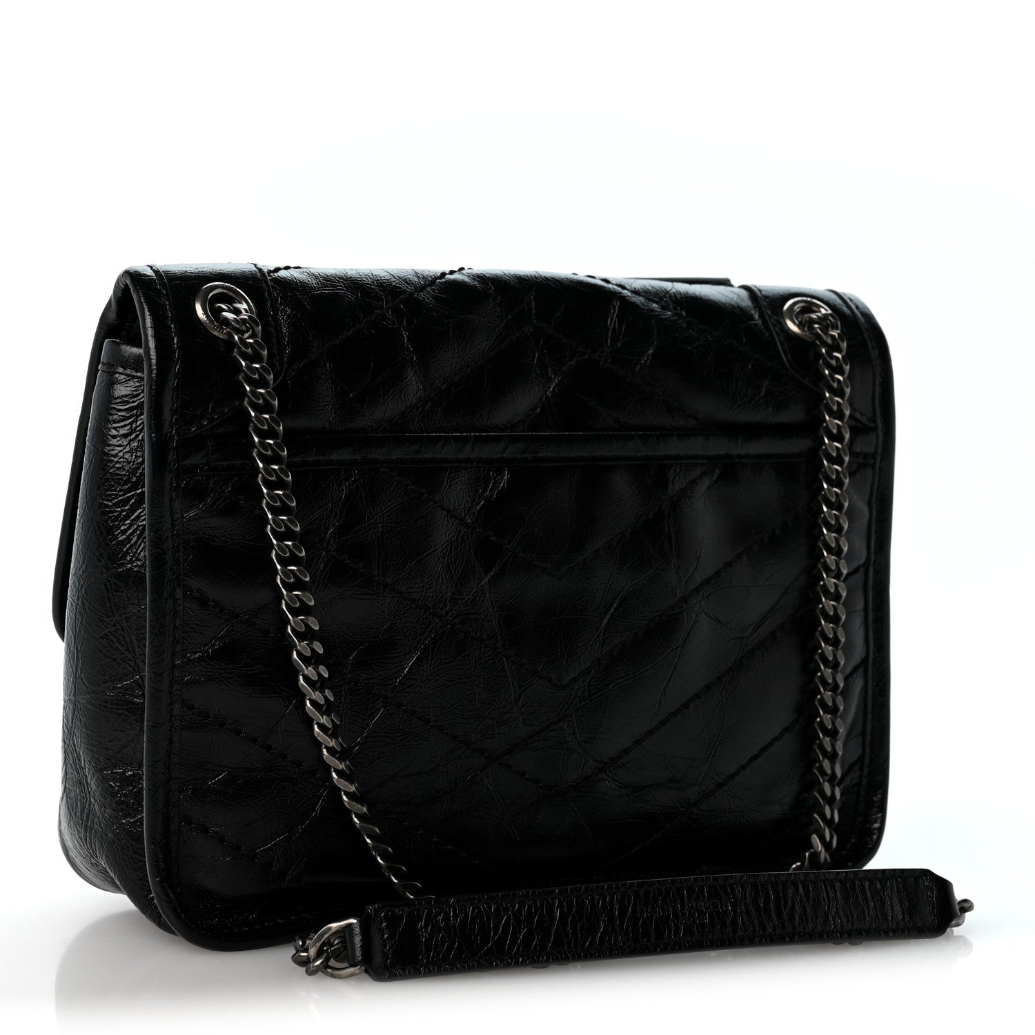 Saint Laurent Crinkled Calfskin Matelasse Monogram Baby Niki Chain Satchel Black 3 of 11