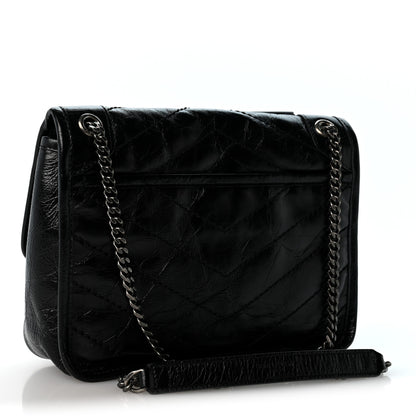 Saint Laurent Crinkled Calfskin Matelasse Monogram Baby Niki Chain Satchel Black 3 of 11
