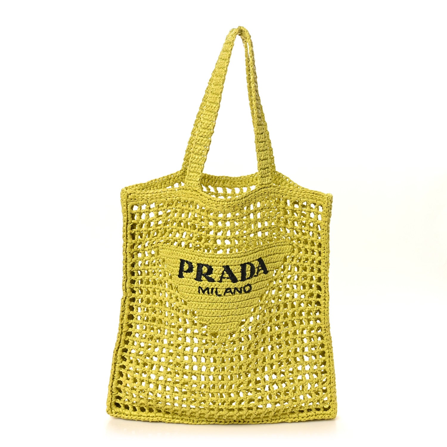 Prada Yarn Raffia Effect Crochet Logo Embroidered Tote Bag Cedro 1 of 9