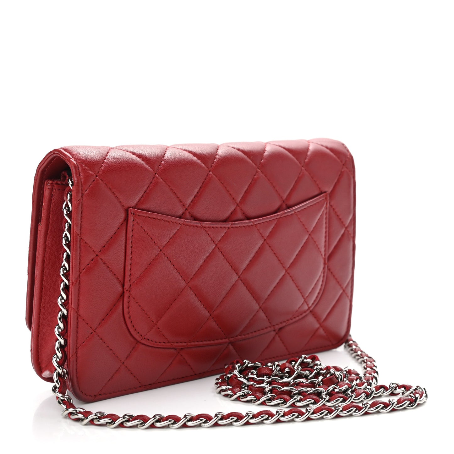 Lambskin Quilted Wallet On Chain WOC Red