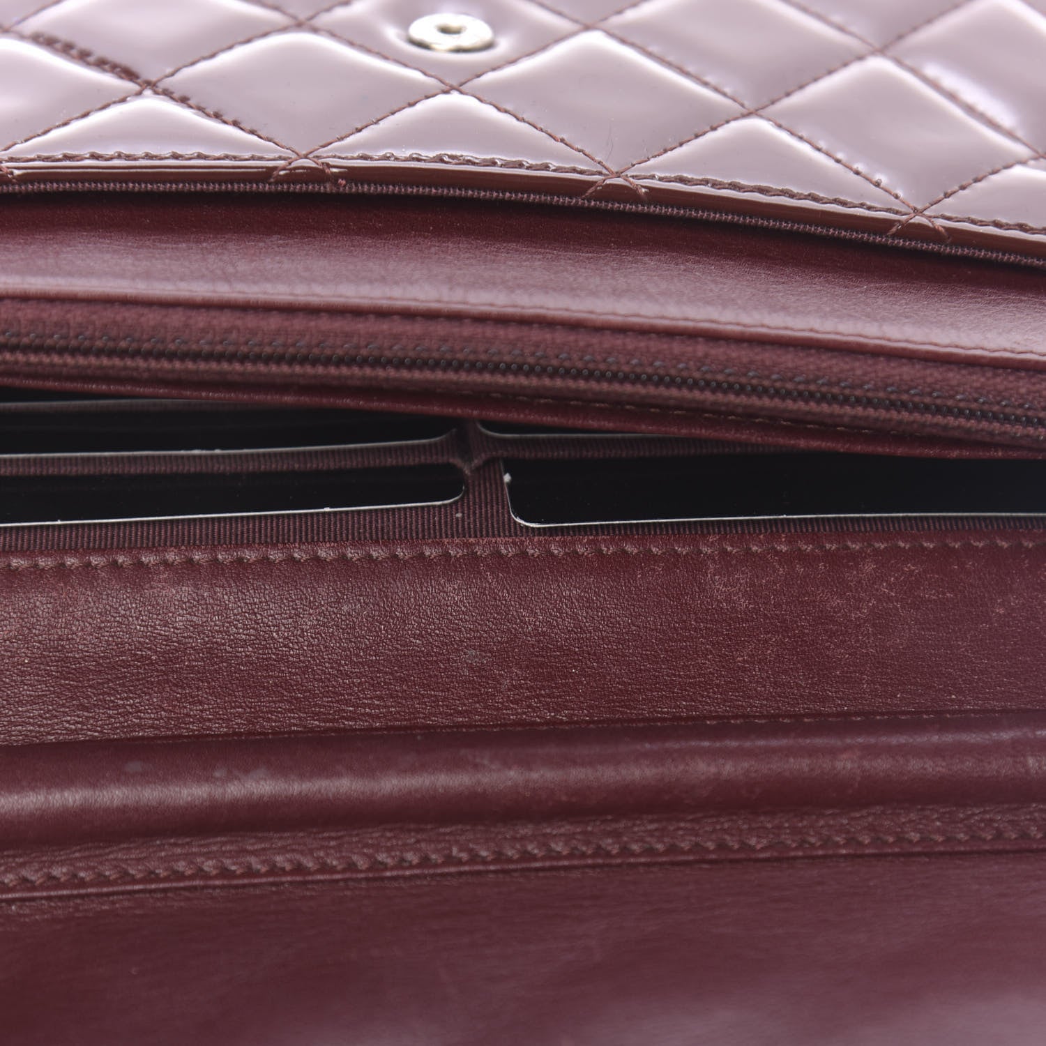 Chanel Patent Quilted Wallet On Chain WOC Dark Red 9 of 13