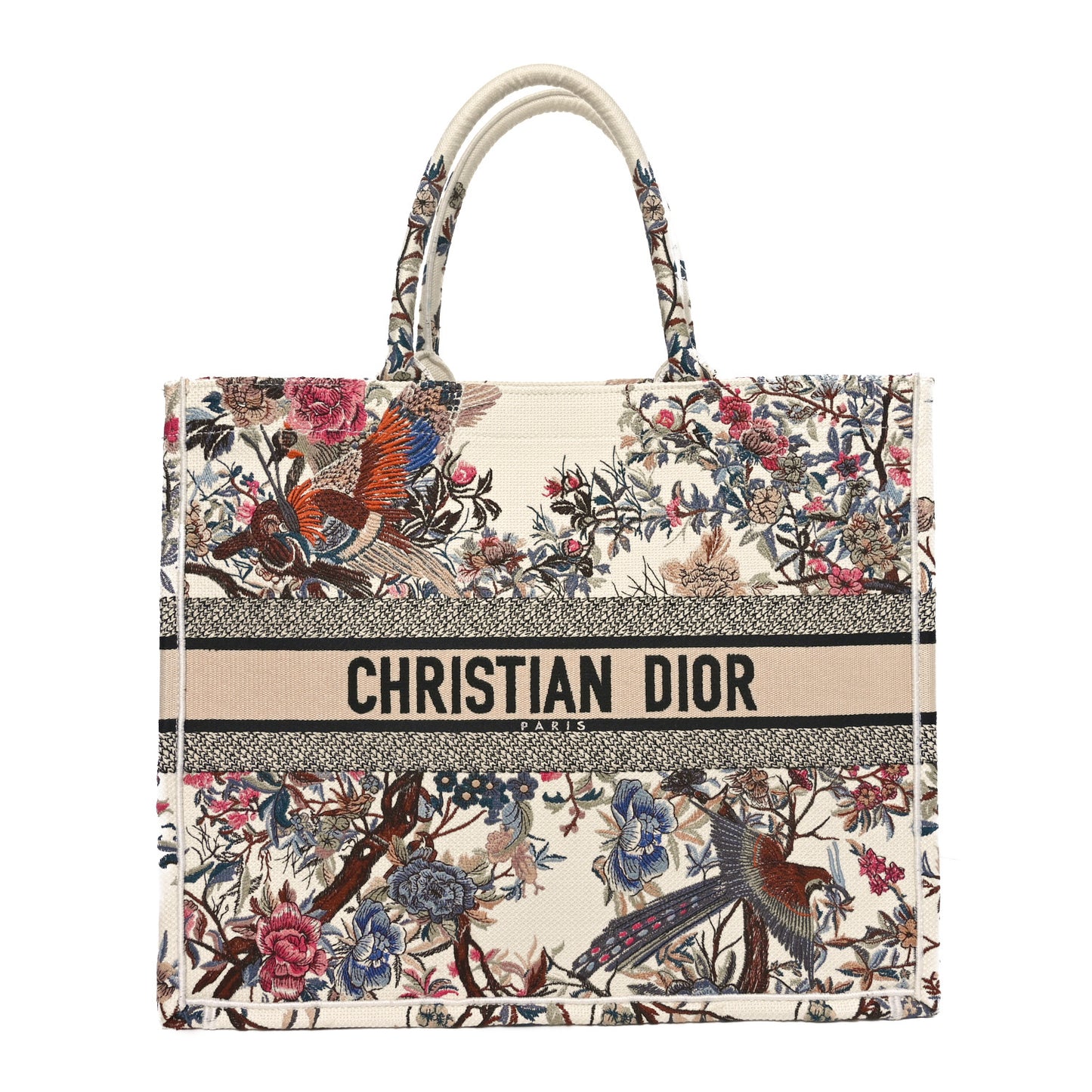 Canvas Embroidered Large Jardin D'Hiver Book Tote Latte Multicolor