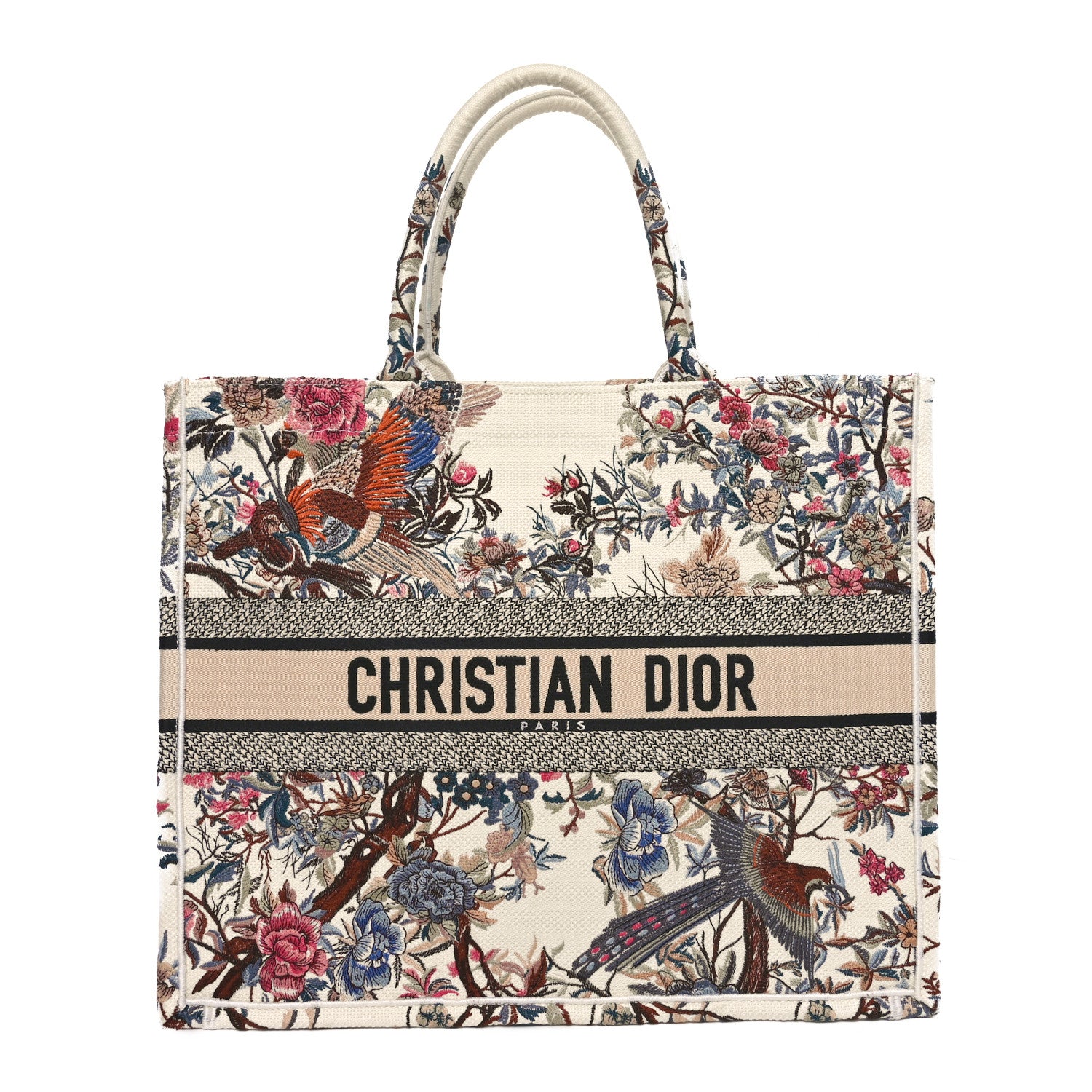 Christian Dior Canvas Embroidered Large Jardin D'Hiver Book Tote Latte Multicolor 1 of 11