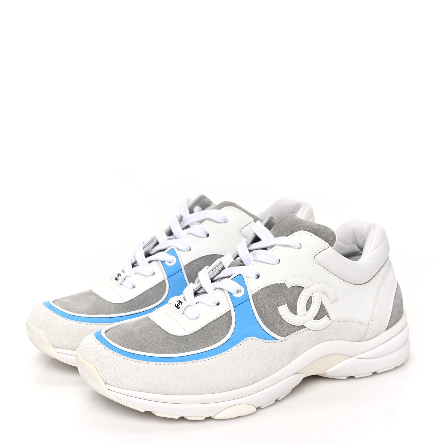 Suede Calfskin CC Sneakers 41 White Grey Blue