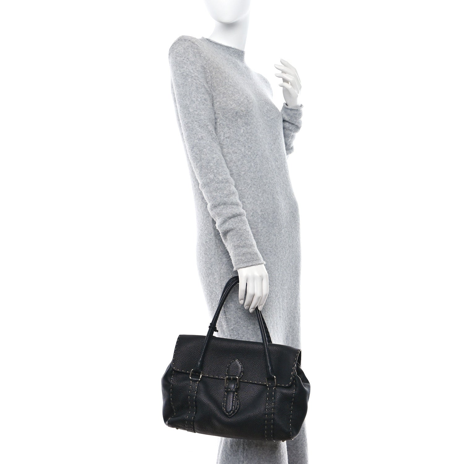 Fendi Cuoio Romano Selleria Medium Linda Satchel Black 3 of 8