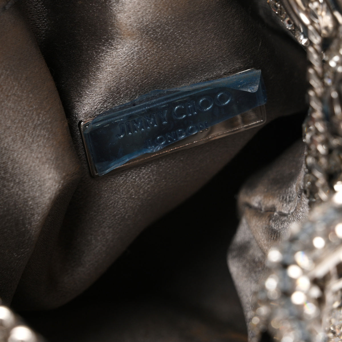 Satin Crystal Embellished Micro Bon Bon Bag Silver