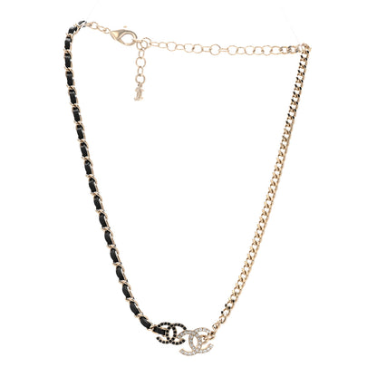 Chanel Metal Calfskin Crystal Double CC Short Necklace Black Gold 3 of 6