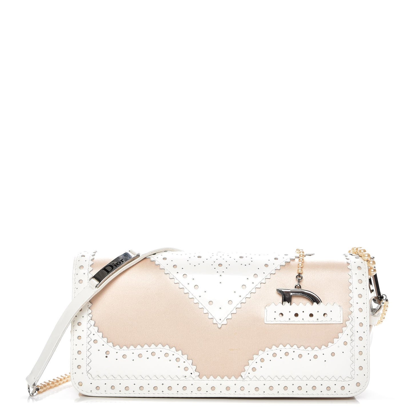 Satin Leather Perforated Pearl Clutch Pink White