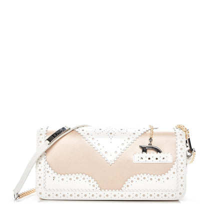 Christian Dior Satin Leather Perforated Pearl Clutch Pink White 1 of 9