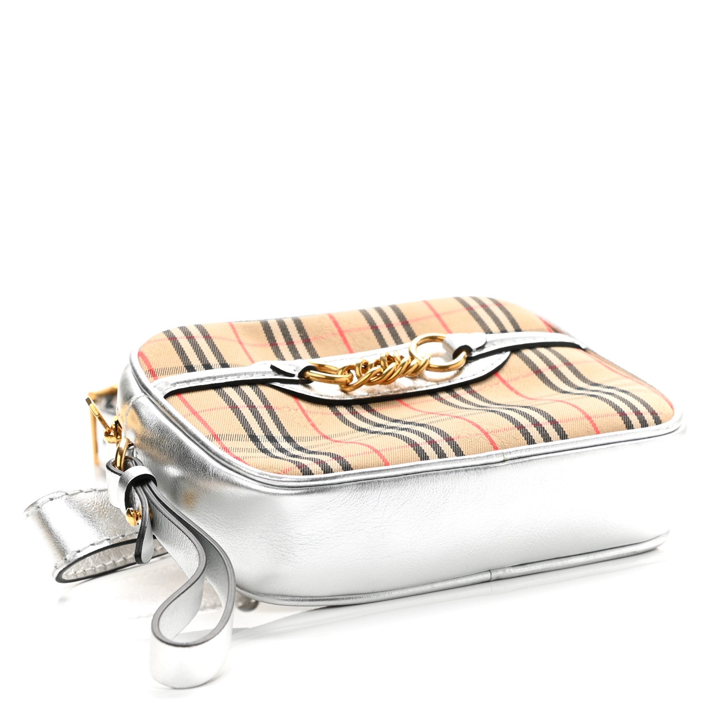 Burberry Metallic Smooth Calfskin 1983 Knight Check Link Bum Bag Silver 4 of 10