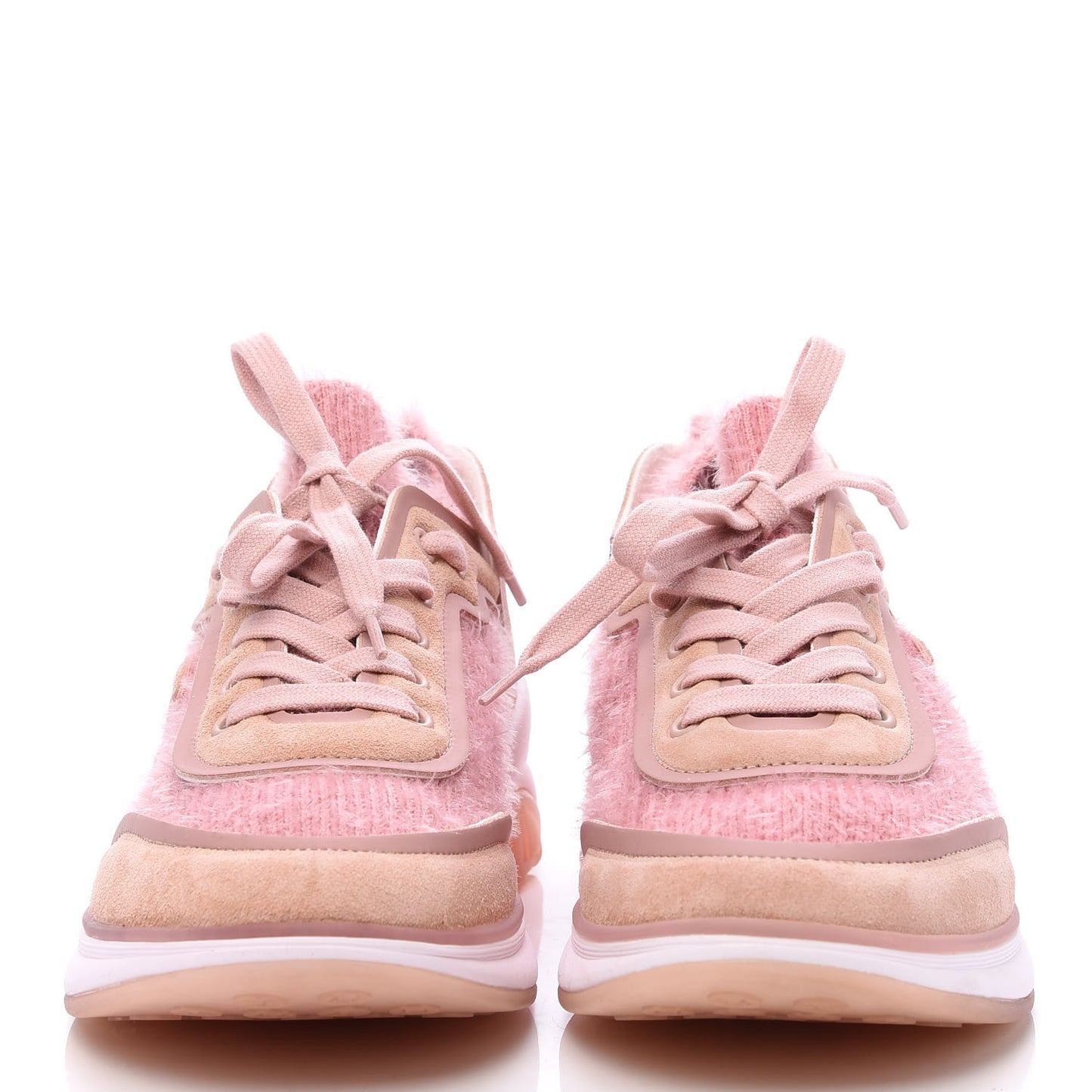 Suede Calfskin Stretch Fabric CC Sneakers 37.5 Pink