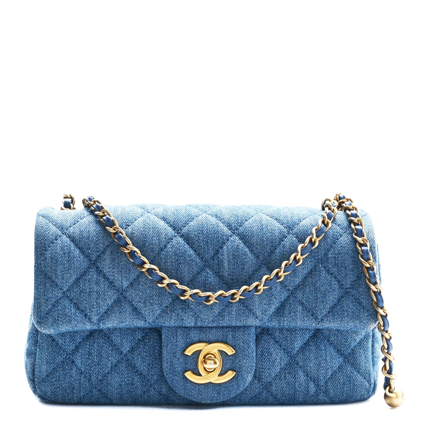 Chanel Denim Quilted Mini Pearl Crush Rectangular Flap Blue 1 of 9